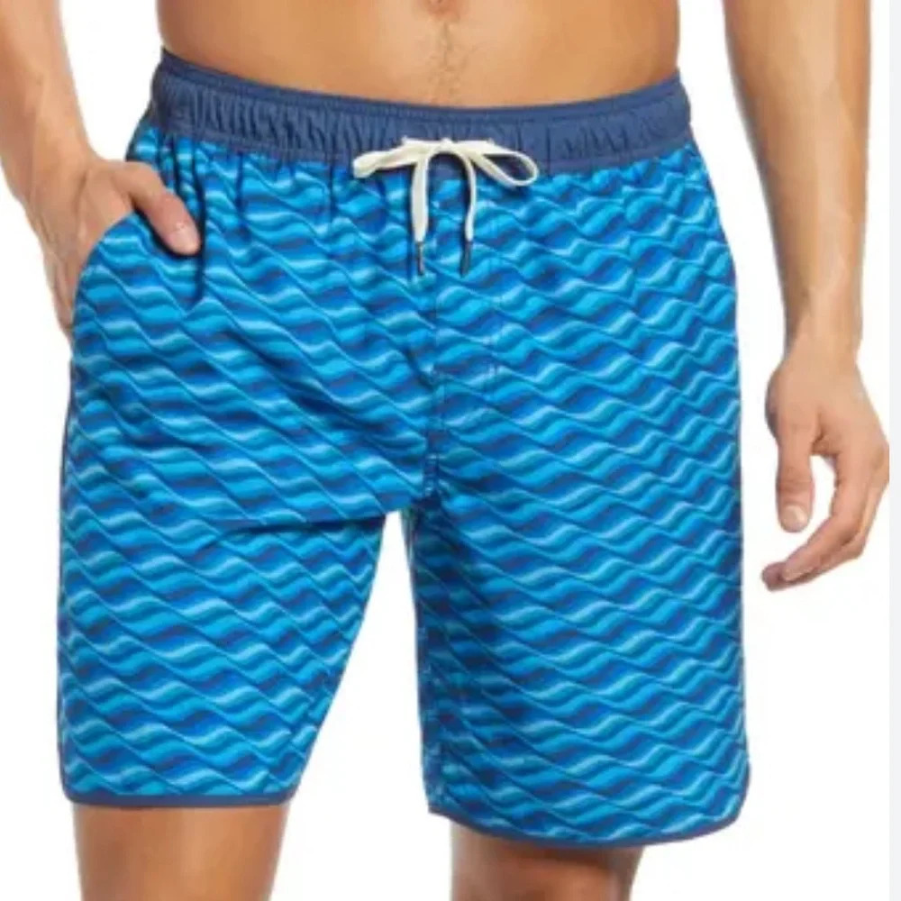 Fair Harbor The Anchor Swim Trunks Boardshorts Men's XXXL Blue Geometric‎ Lined